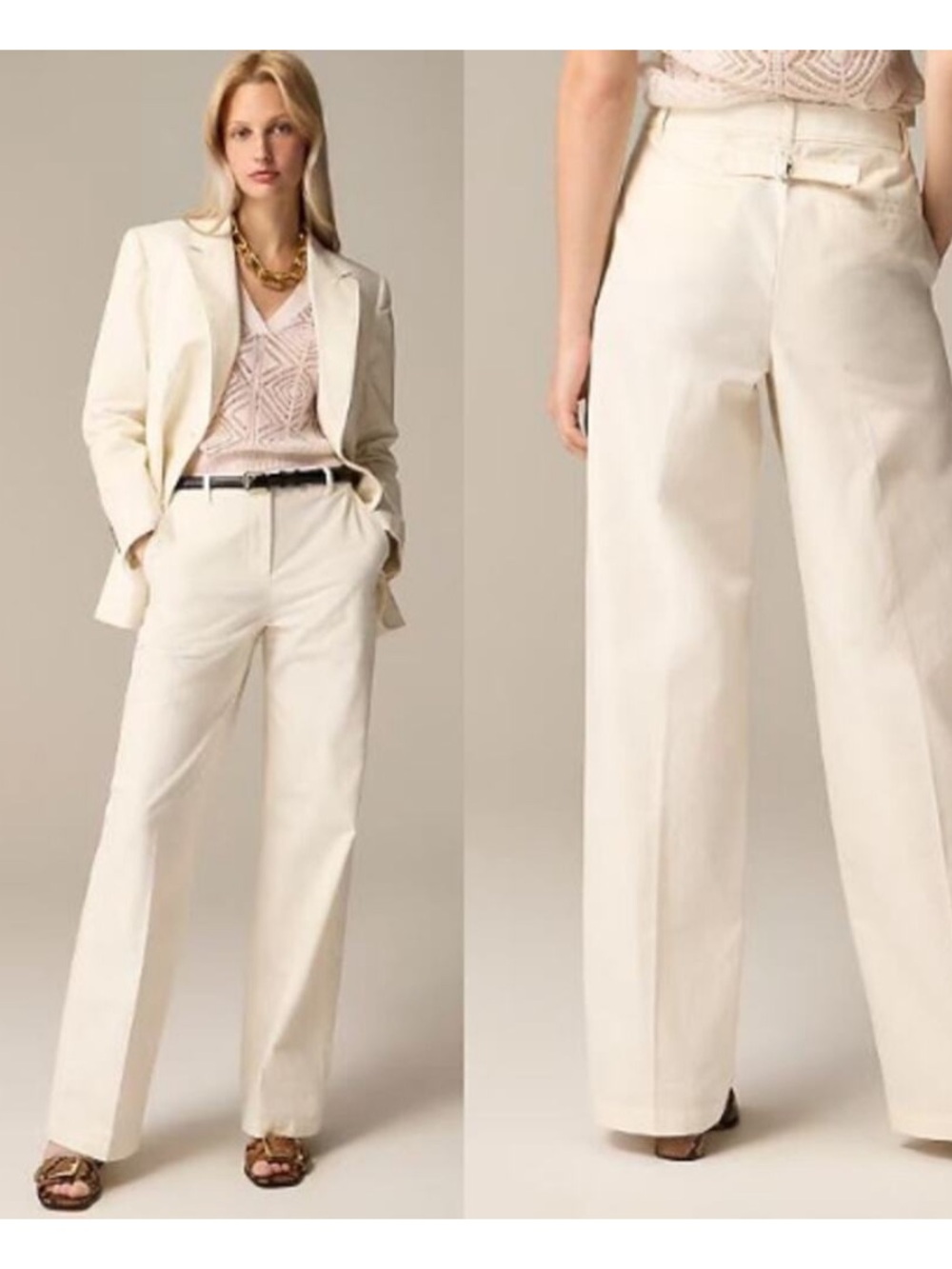 J Crew Wide Leg Mid Rise Trousers in Ivory Size 12 NEW Minimalist Neutral